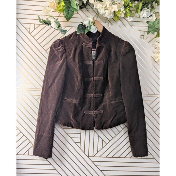 BCBGMaxazria Women's Velvet Military Cut Blazer Brown Mandarin Collar XS NEW - Picture 1 of 8
